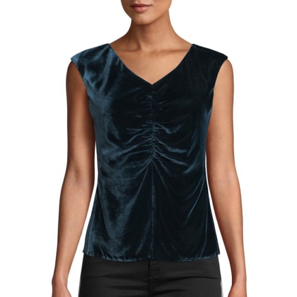 Rebecca Taylor Sleeveless Ruched Velvet Top, Storm